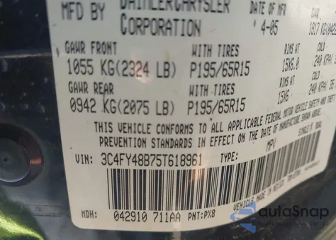 2005 Chrysler Pt Cruiser from USA, damaged, VIN 3C4FY48B75T618961